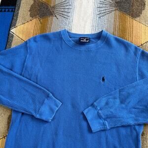 Vintage Men’s Polo Sport Thermal Long Sleeved Shirt Size XL Waffle Blue